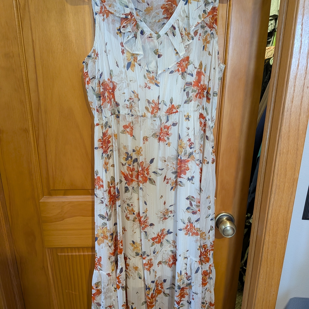 Floral Sleeveless Maxi Dress - Cream and Orange